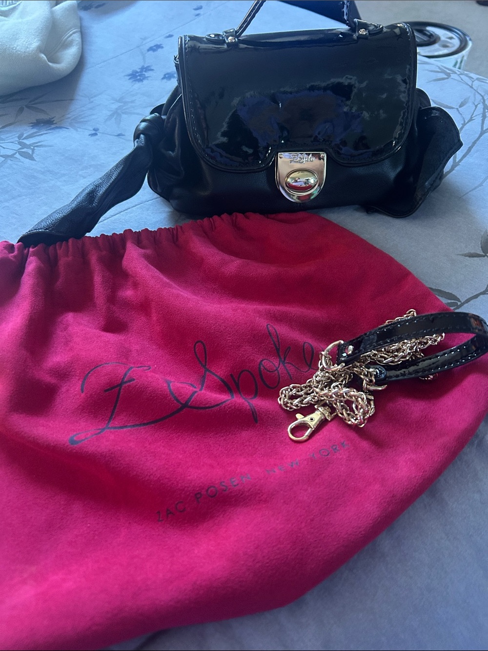 Zac Posen Black Patent Mini Bag with Gold Chain